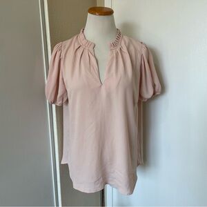 5 FOR $25 SALE 💗 Haute Monde Pink Puff Sleeve Blouse with Mandarin Collar